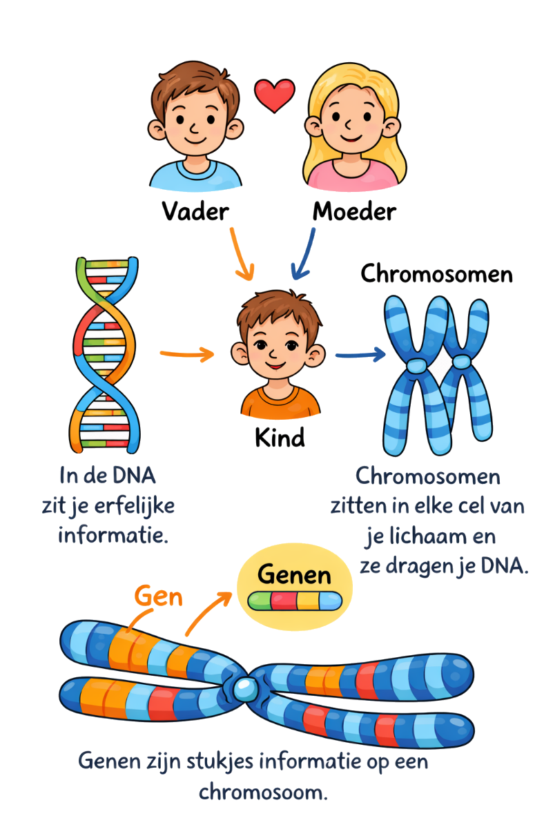 Illustratie van erfelijke informatie en chromosomen